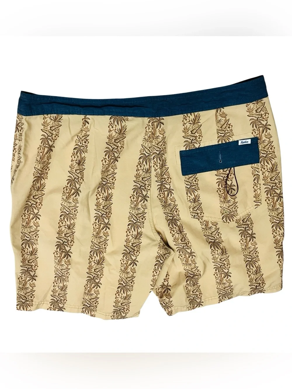 Katin Board Shorts Mens 34x9 Tan Tropical Floral Drawstring Hybrid Swim Trunks